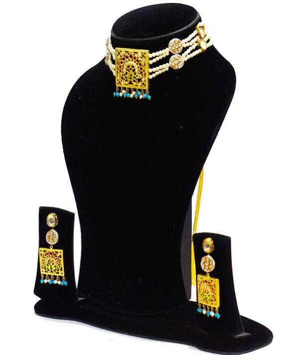 Aari Square Turquoise Designer Necklace Set