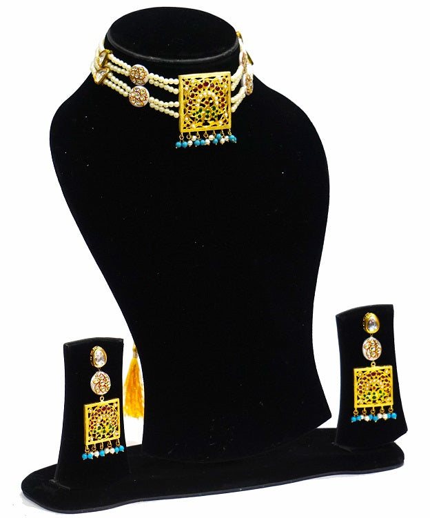 Aari Square Turquoise Designer Necklace Set