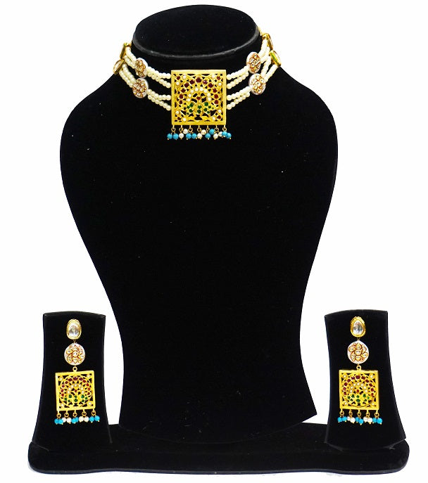 Aari Square Turquoise Designer Necklace Set