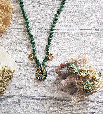 Green Peacock Paint Necklace Set