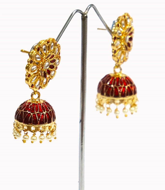 Alankar Red Meenakari Jhumki