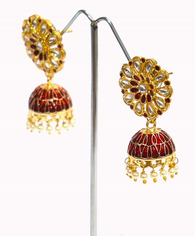 Alankar Red Meenakari Jhumki