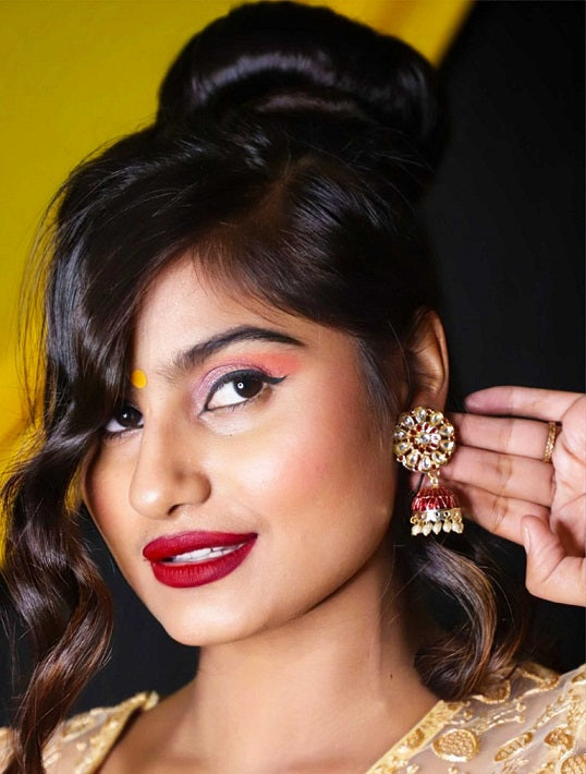 Alankar Red Meenakari Jhumki