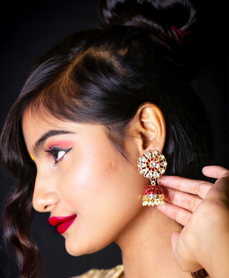Alankar Red Meenakari Jhumki