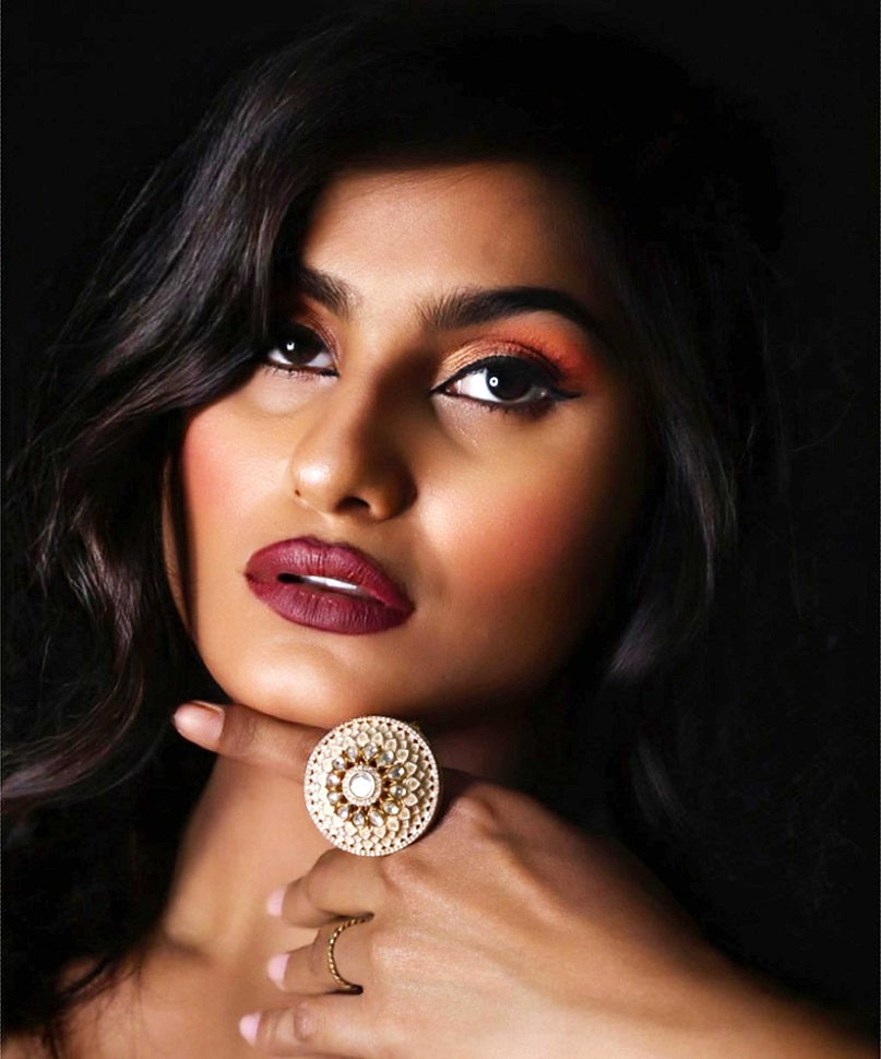 Alankar Peach Round Ring