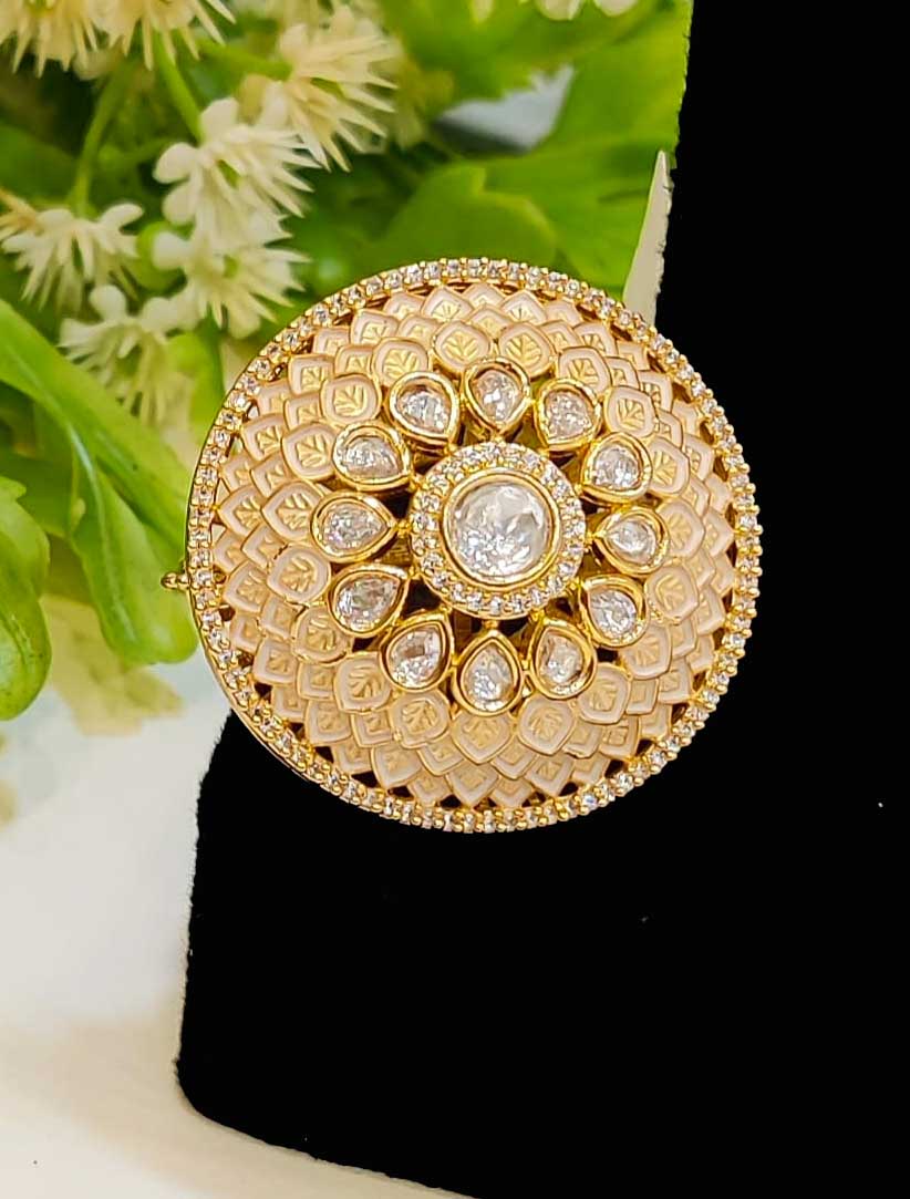 Alankar Peach Round Ring