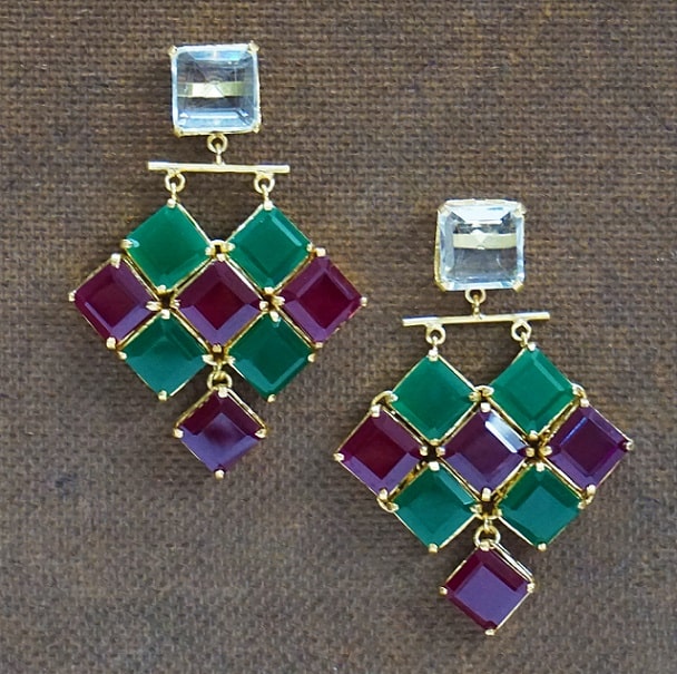 Emerald Ruby Square Dangler
