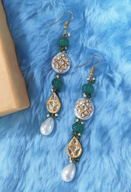 Green Pearl Drop Earrings