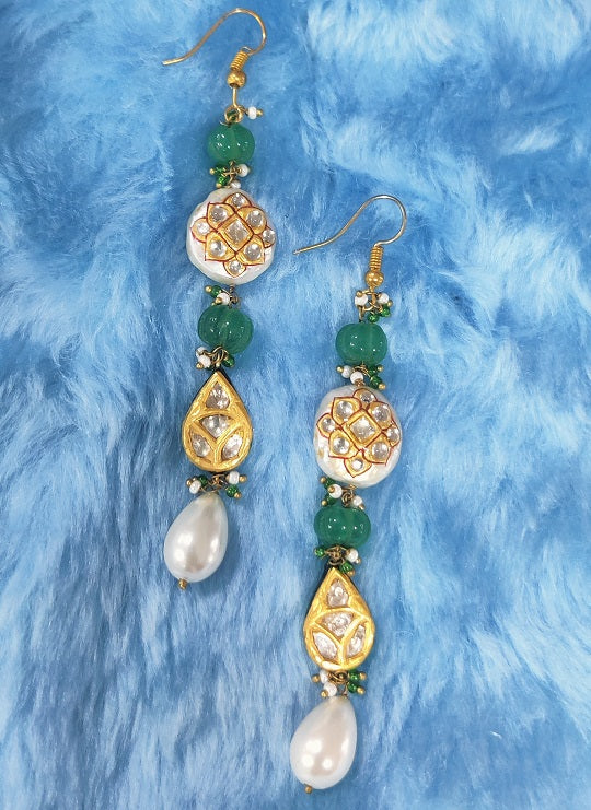 Green Pearl Drop Earrings