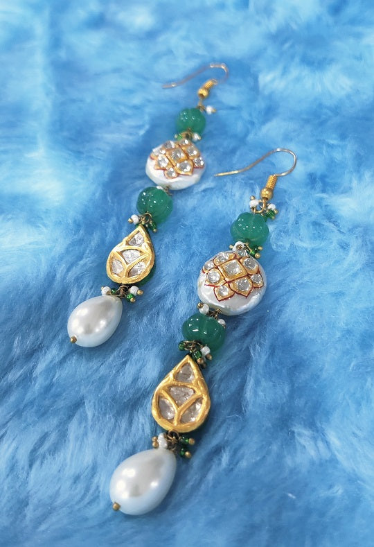 Green Pearl Drop Earrings