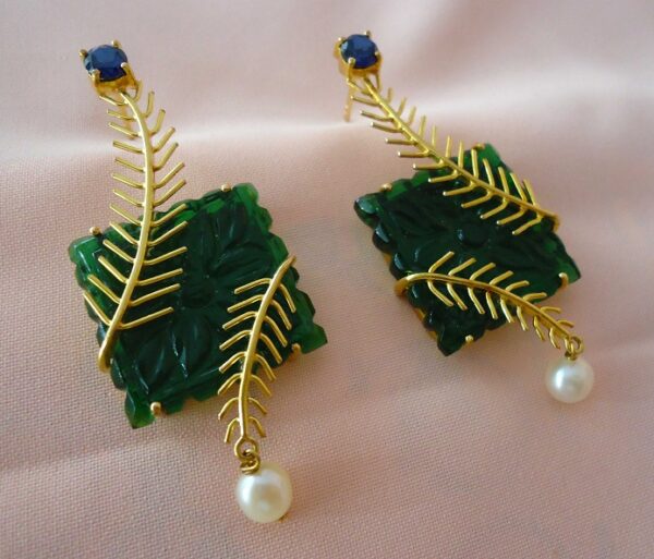 Gold Green Leave Earrings