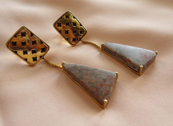 Unakite Triangle Earrings
