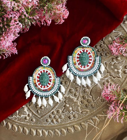 Alankar Green Orange Bling Earring