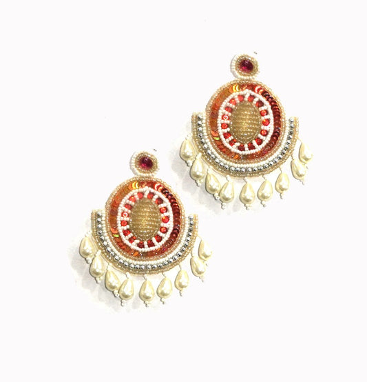 Alankar White Orange Bling Earring