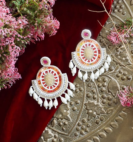 Alankar White Orange Bling Earring