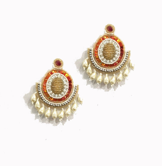 Alankar White Orange Bling Earring