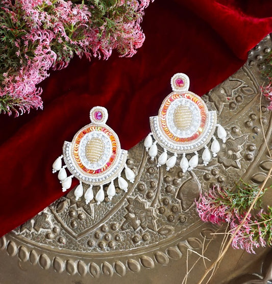 Alankar White Orange Bling Earring