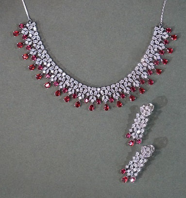 Alankar Red Diamond Necklace Set