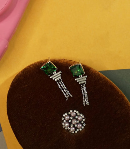 Green Stud Chain Earrings
