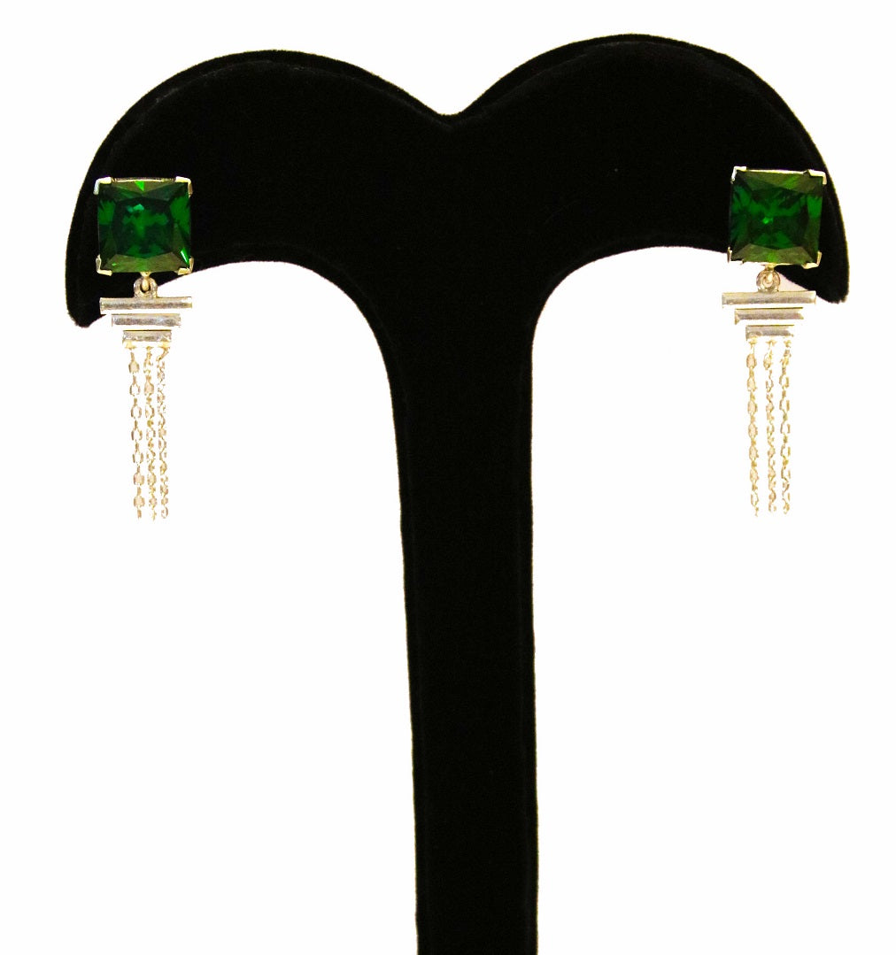 Green Stud Chain Earrings
