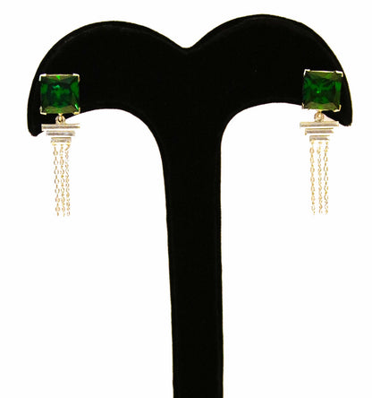 Green Stud Chain Earrings