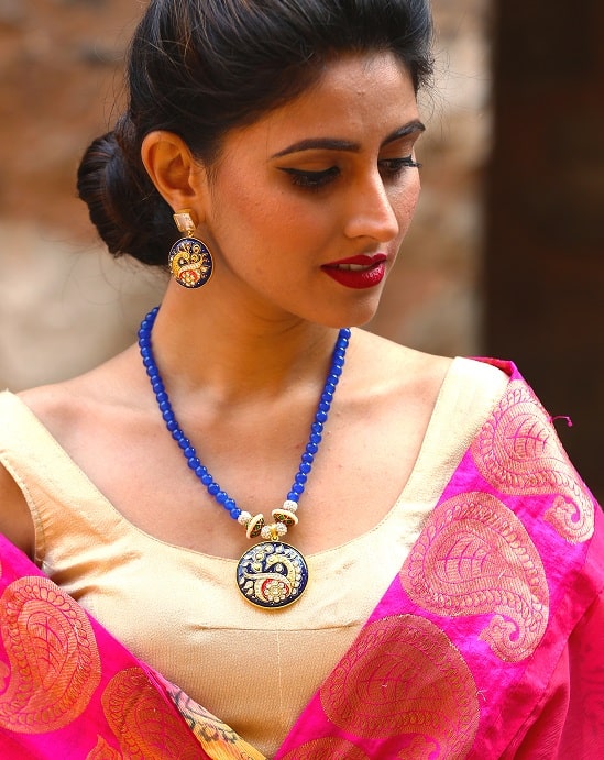 Blue Peacock Painted Necklace Set