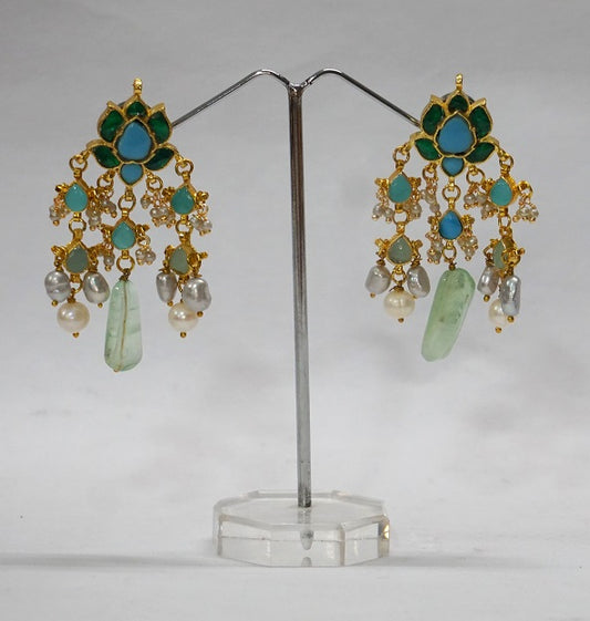 Alankar Blue Green Lotus Dangler