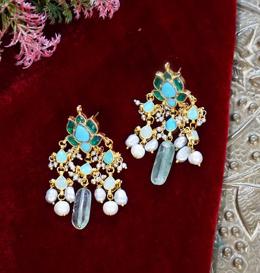 Alankar Blue Green Lotus Dangler