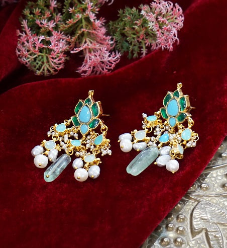 Alankar Blue Green Lotus Dangler