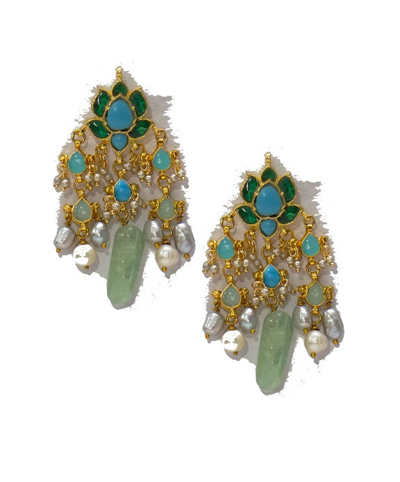 Alankar Blue Green Lotus Dangler