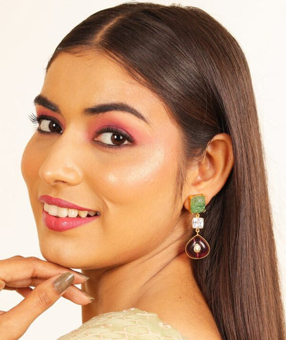 Carving Pink Dangler Earring
