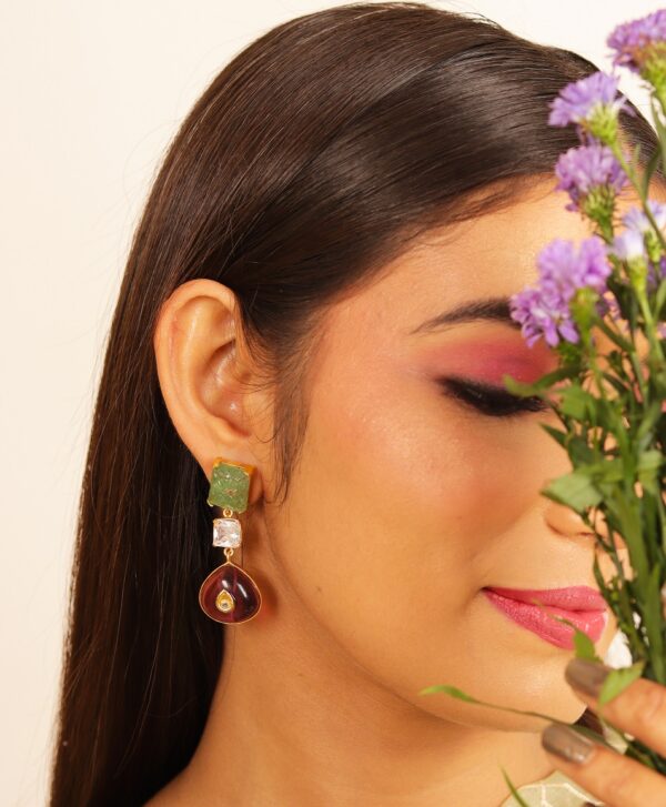 Carving Pink Dangler Earring