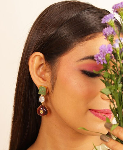 Carving Pink Dangler Earring