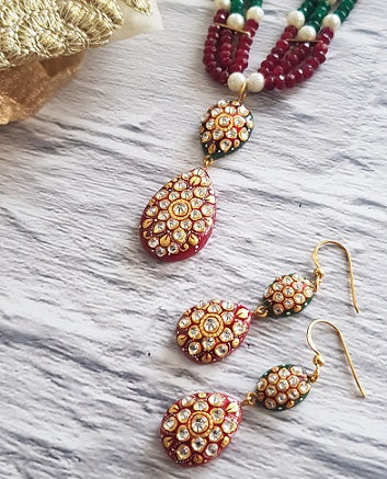 Red & Green Onyx Necklace Set