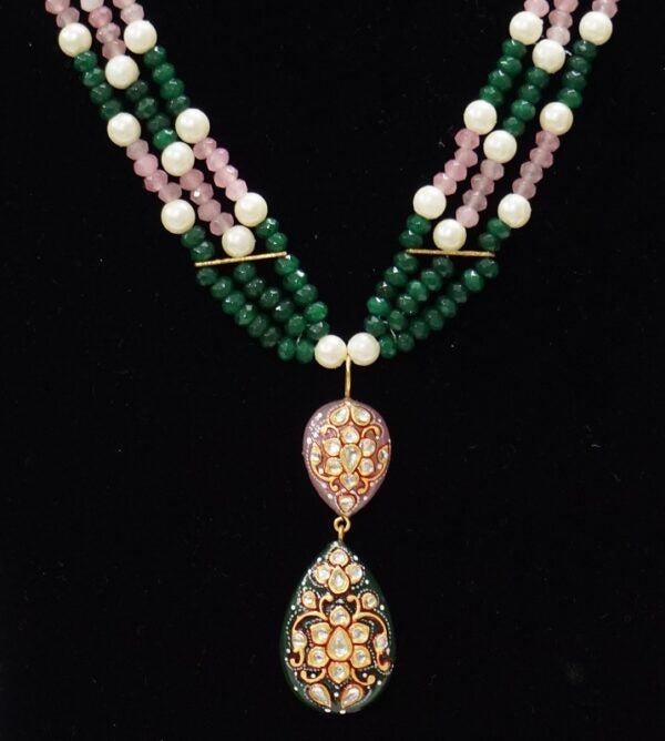 Green Onyx & Rose Quartz Necklace Set