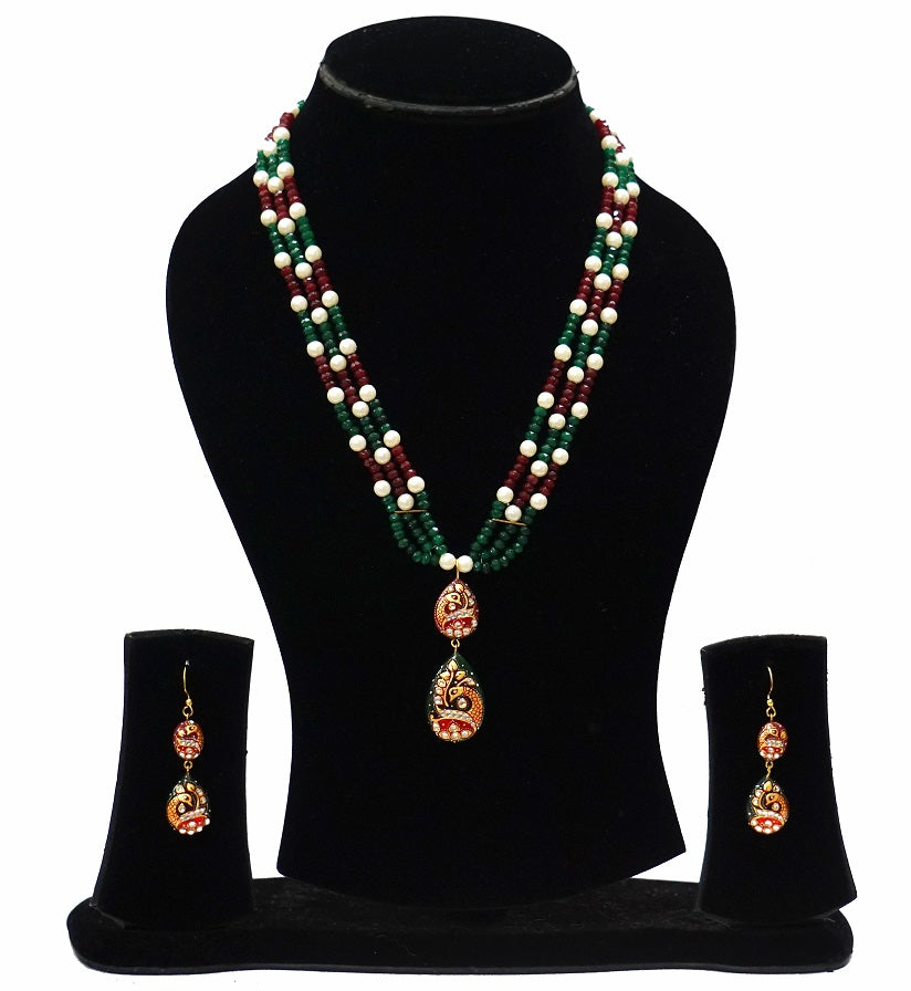 Green & Red Onyx Necklace Set