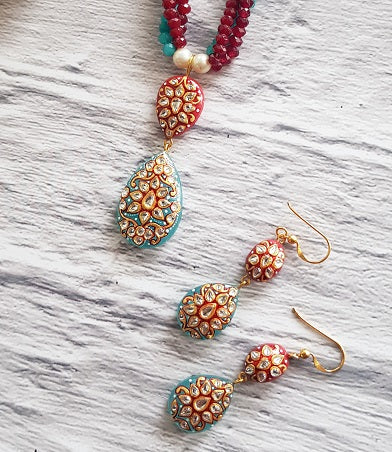 Aquamarine & Red Onyx Necklace Set