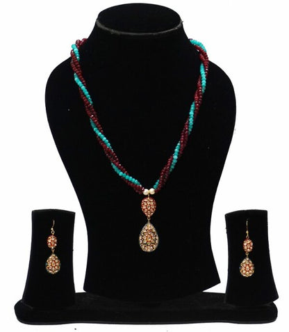 Aquamarine & Red Onyx Necklace Set