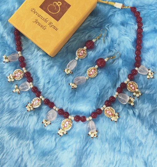 Rose Quartz MOP Paint Necklace Set