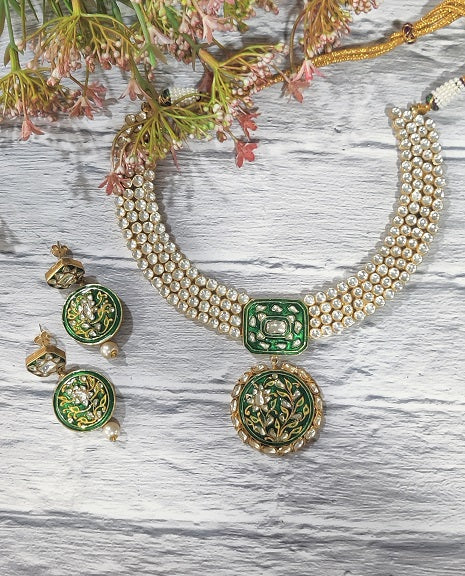 Green Meenakari Bridal Necklace Set