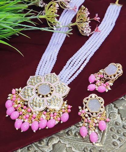 Alankar Pink Flower Long Necklace