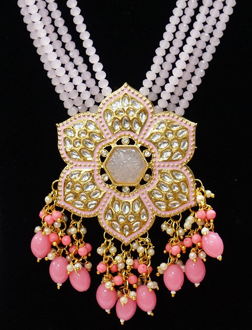 Alankar Pink Flower Long Necklace
