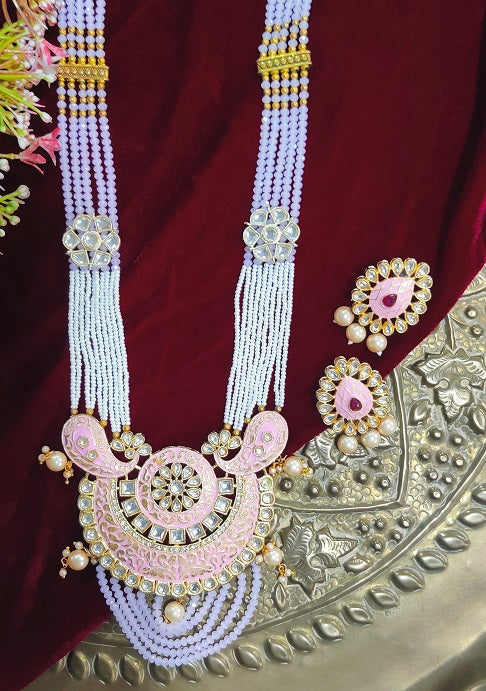 Alankar Pink Cresent Long Necklace