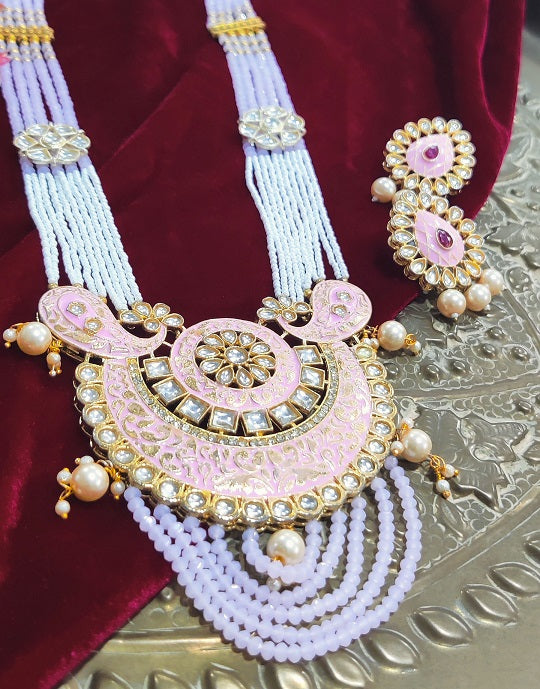 Alankar Pink Cresent Long Necklace