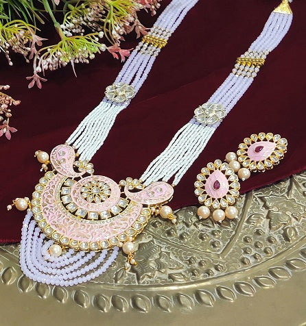 Alankar Pink Cresent Long Necklace