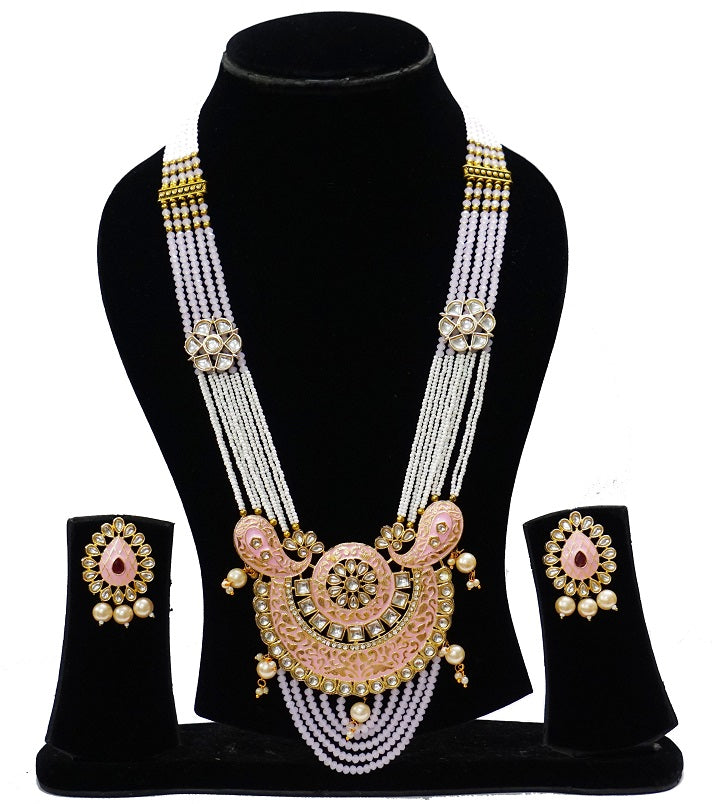 Alankar Pink Cresent Long Necklace