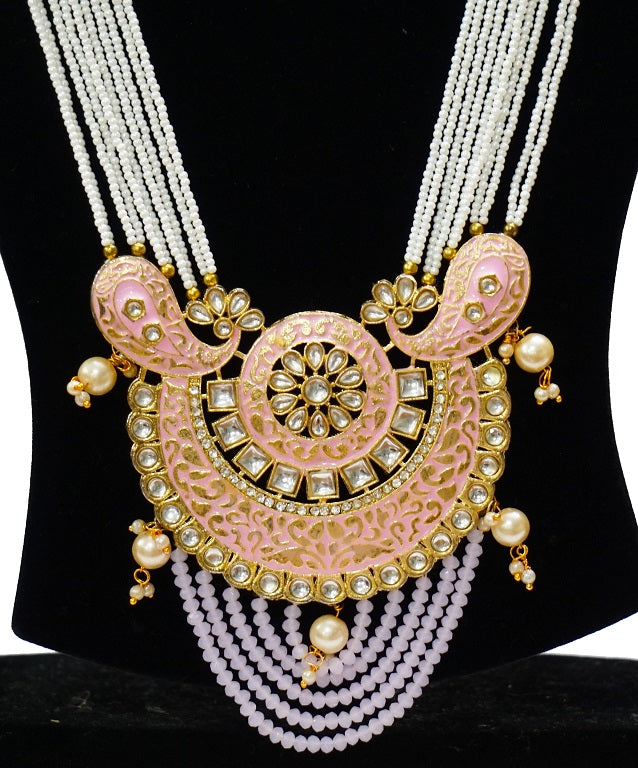 Alankar Pink Cresent Long Necklace