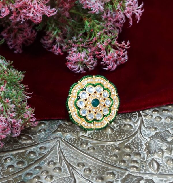 Alankar Green Kundan Ring