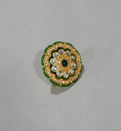 Alankar Green Kundan Ring