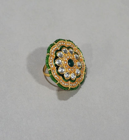 Alankar Green Kundan Ring